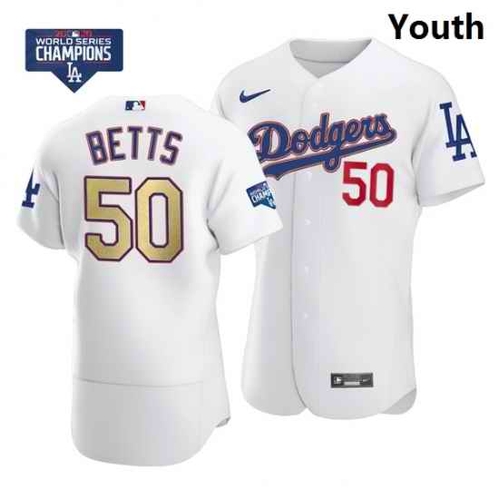 Youth Los Angeles Dodgers Mookie Betts 50 Gold Program Designed Edition White Flex Base Stitched Jersey